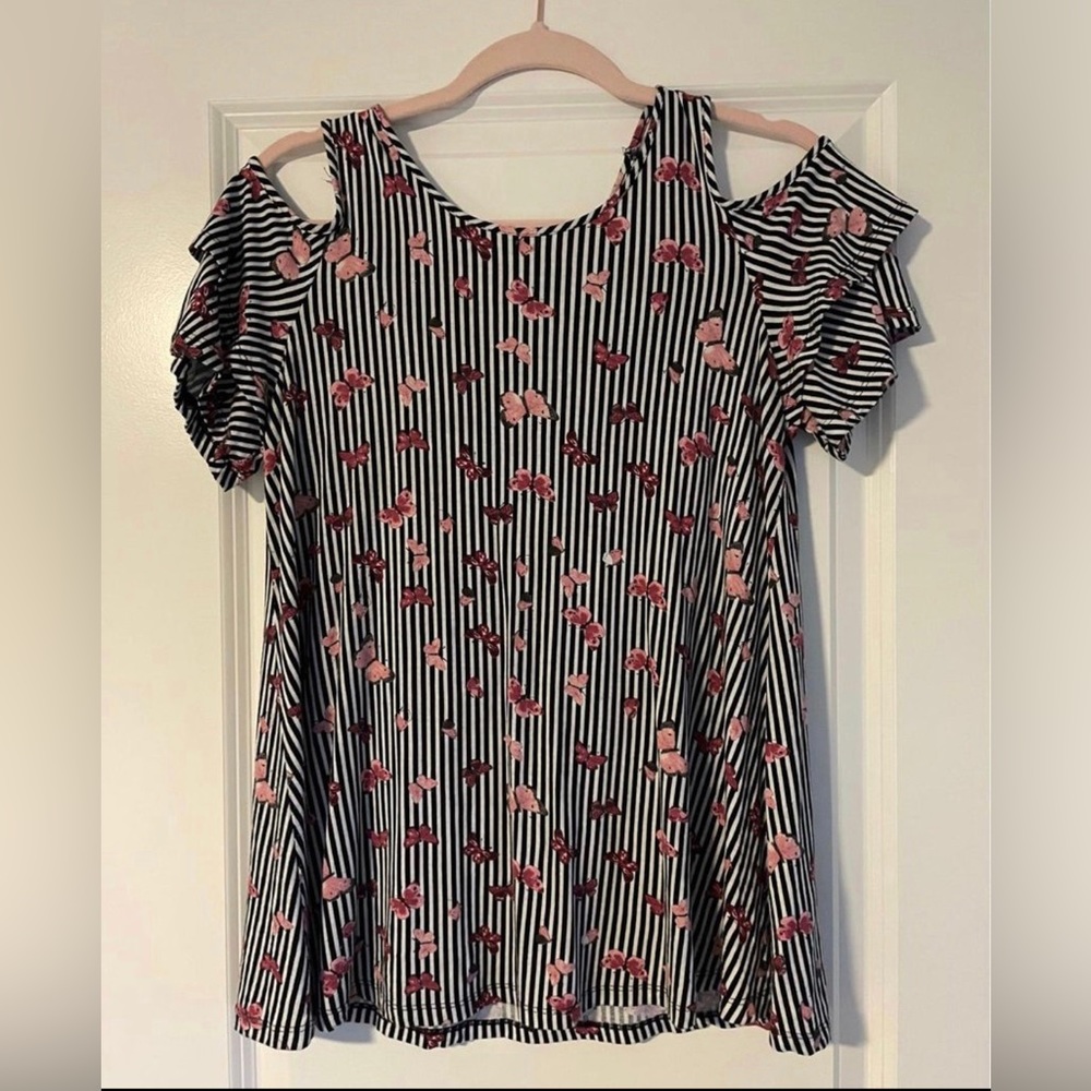 Women’s Black Stripped Butterfly Top- Size XS